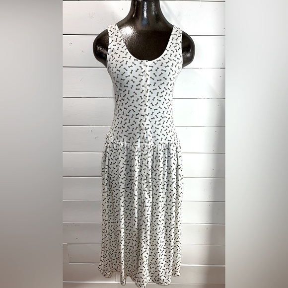 Vintage Bone Print Sleeveless Button-Front Dress – Size 9 - Picture 1 of 9
